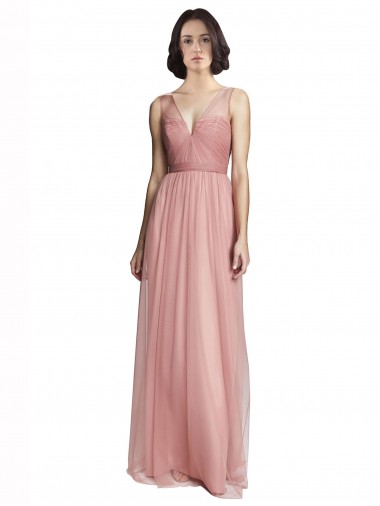 Sleeveless Rose Pink V-Neck Tulle A-Line Bridesmaid Dress Newcastle