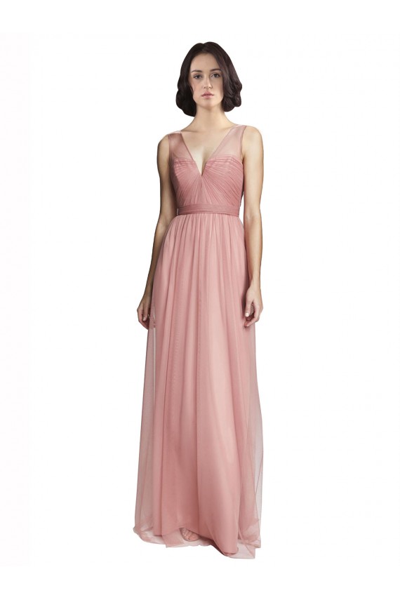 Sleeveless Rose Pink V-Neck Tulle A-Line Bridesmaid Dress Newcastle