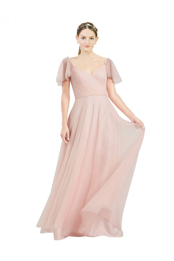 Flutter Sleeves V-Neck Tulle A-Line Formal Dress / Bridesmaid Dress Newcastle