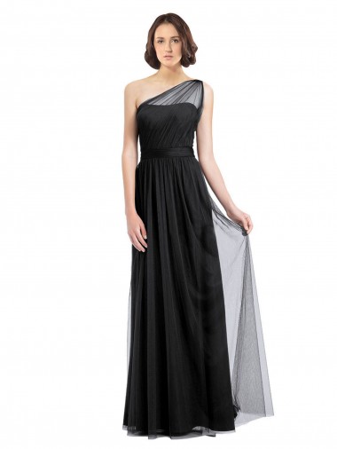 Sleeveless Black One Shoulder Tulle A-Line Bridesmaid Dress Newcastle