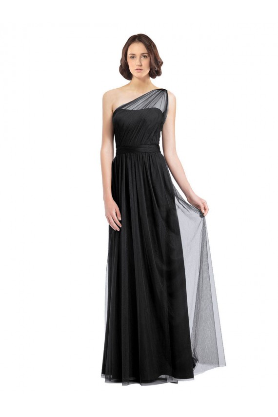 Sleeveless Black One Shoulder Tulle A-Line Bridesmaid Dress Newcastle