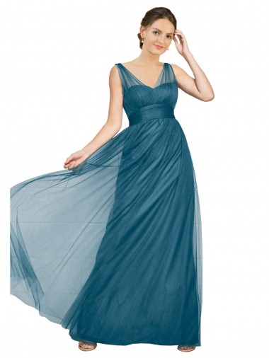 Sleeveless Teal Green V-Neck V-Back Tulle A-Line Bridesmaid Dress Newcastle