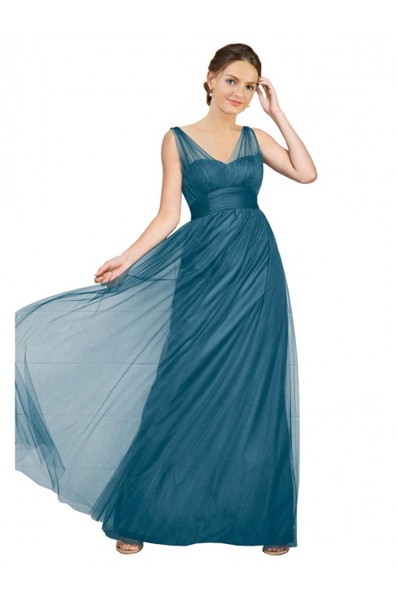 Sleeveless Teal Green V-Neck V-Back Tulle A-Line Bridesmaid Dress Newcastle