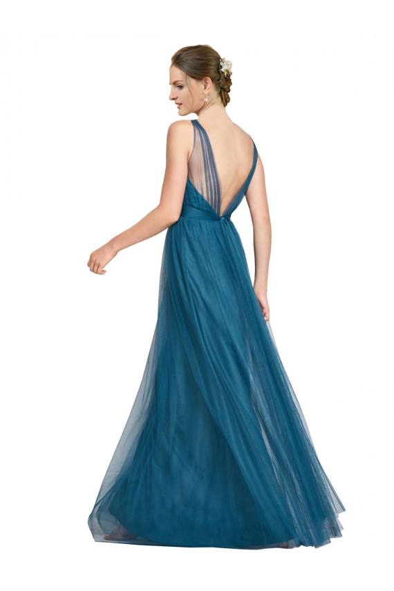 Sleeveless Teal Green V-Neck V-Back Tulle A-Line Bridesmaid Dress Newcastle
