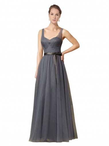 Sleeveless Slate Grey Sweetheart V-Back Tulle A-Line Formal Dress / Bridesmaid Dress Newcastle