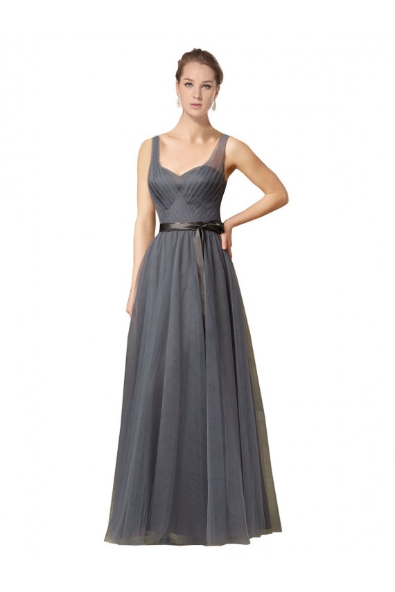Sleeveless Slate Grey Sweetheart V-Back Tulle A-Line Formal Dress / Bridesmaid Dress Newcastle