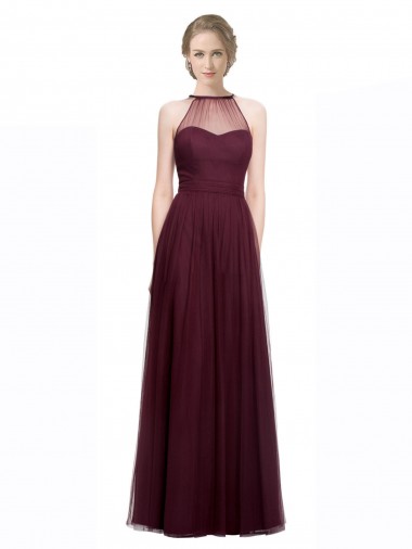 Sleeveless Red Halter Neck Tulle A-Line Bridesmaid Dress Newcastle