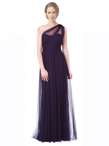 Sleeveless Plum One Shoulder Tulle A-Line Bridesmaid Dress Newcastle