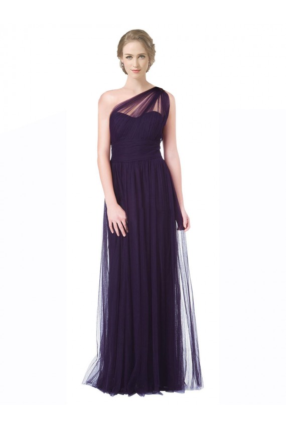 Sleeveless Plum One Shoulder Tulle A-Line Bridesmaid Dress Newcastle