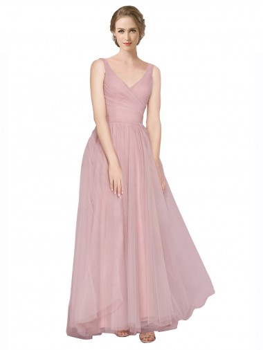 Sleeveless Pink V-Neck V-Back Tulle A-Line Bridesmaid Dress Newcastle