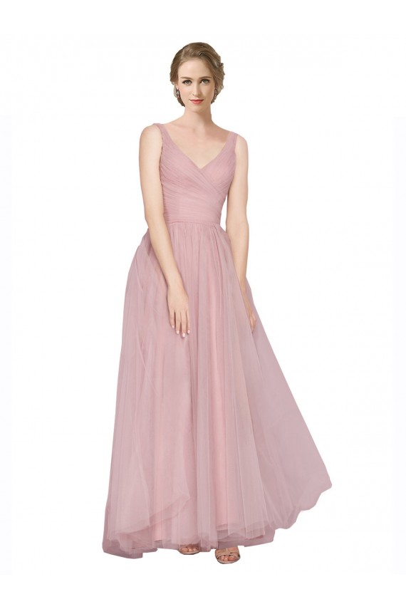 Sleeveless Pink V-Neck V-Back Tulle A-Line Bridesmaid Dress Newcastle
