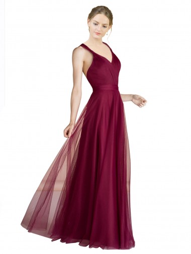 Sleeveless V-Neck Criss Cross Open Back Tulle A-Line Bridesmaid Dress Newcastle
