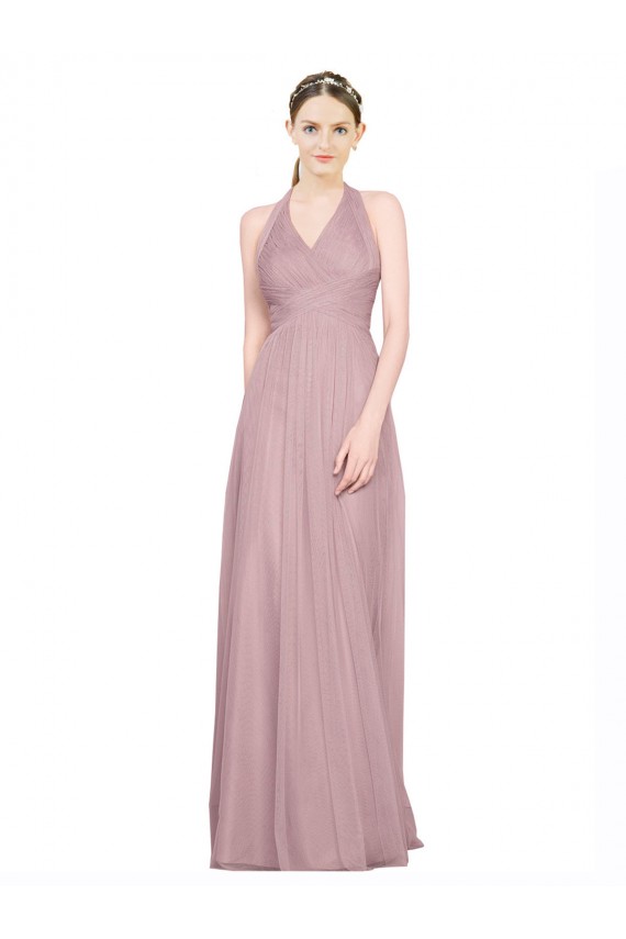Sleeveless Halter Neck Low Back Tulle A-Line Bridesmaid Gown Newcastle