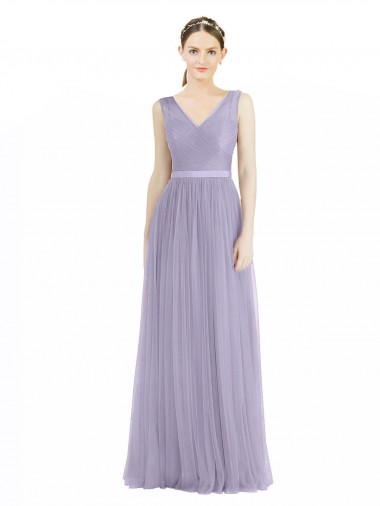 Sleeveless Lilac V-Neck V-Back Tulle A-Line Bridesmaid Dress Newcastle