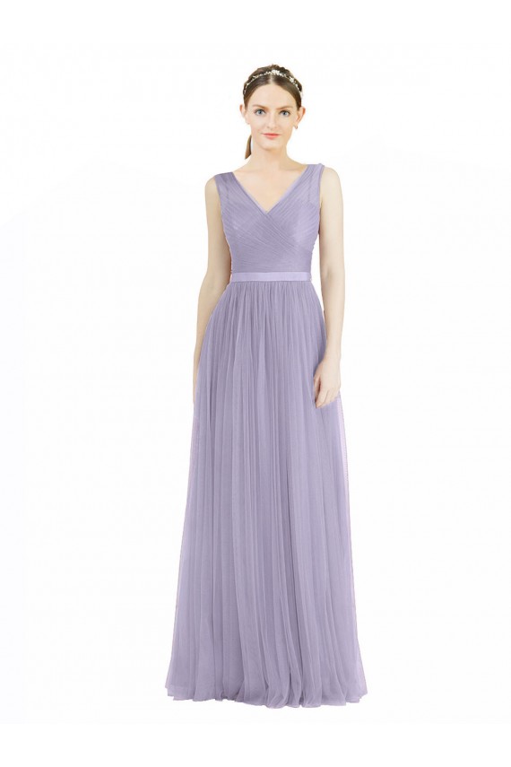Sleeveless Lilac V-Neck V-Back Tulle A-Line Bridesmaid Dress Newcastle