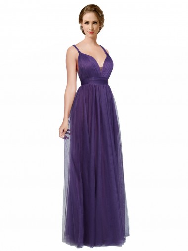Sleeveless Purple Spaghetti Straps Open Back Tulle A-Line Bridesmaid Dress Newcastle