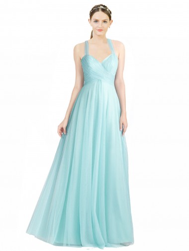 Sleeveless Mint Green Spaghetti Straps Open Back Tulle A-Line Bridesmaid Dress Newcastle
