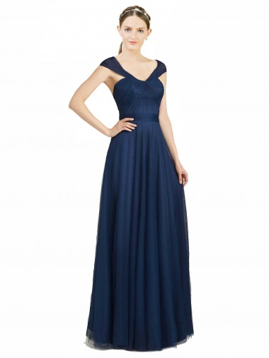 Sleeveless V-Neck Open Back Tulle A-Line Bridesmaid Dress Newcastle