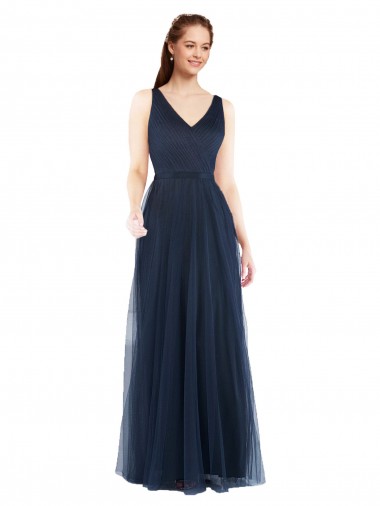 Sleeveless V-Neck Low Back Tulle Sheath Bridesmaid Dress Newcastle