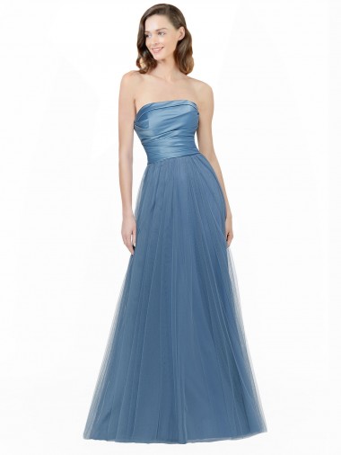 Sleeveless Strapless Low Back Satin & Tulle A-Line Bridesmaid Dress Newcastle