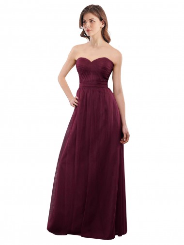 Sleeveless Burgundy Sweetheart Low Back Tulle A-Line Bridesmaid Dress Newcastle