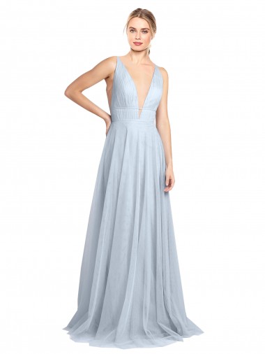 Sleeveless Light Sky Blue Spaghetti Straps V-Back Tulle A-Line Bridesmaid Dress Newcastle