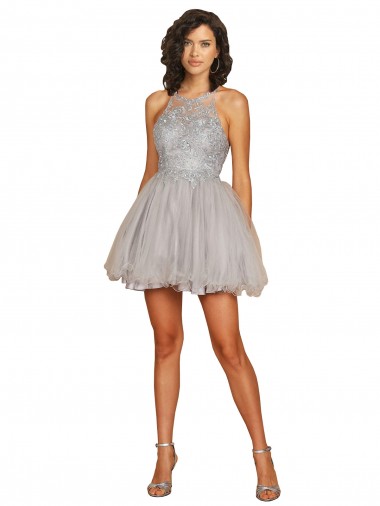 Sleeveless Halter Neck Criss Cross Open Back Tulle A-Line Bridesmaid Dress Newcastle