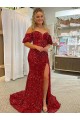 Short Sleeves Off the Shoulder Velvet Sequin Sheath Prom Dress / Evening Dress Newcastle