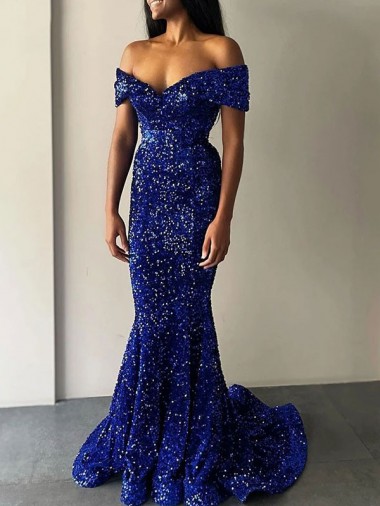 Sleeveless Off the Shoulder Velvet Sequin Mermaid Prom Dresses Newcastle