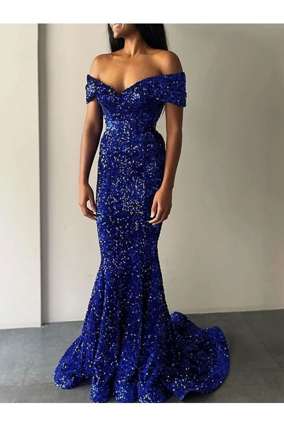Sleeveless Off the Shoulder Velvet Sequin Mermaid Prom Dresses Newcastle
