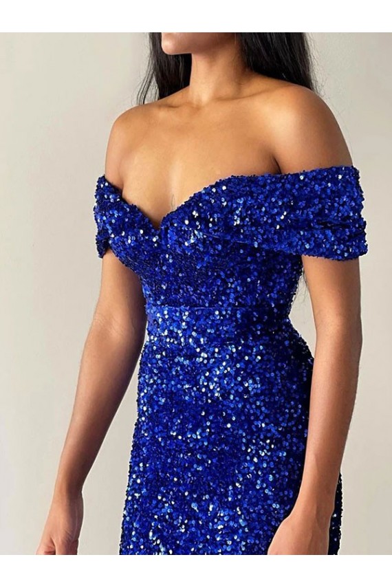 Sleeveless Off the Shoulder Velvet Sequin Mermaid Prom Dresses Newcastle