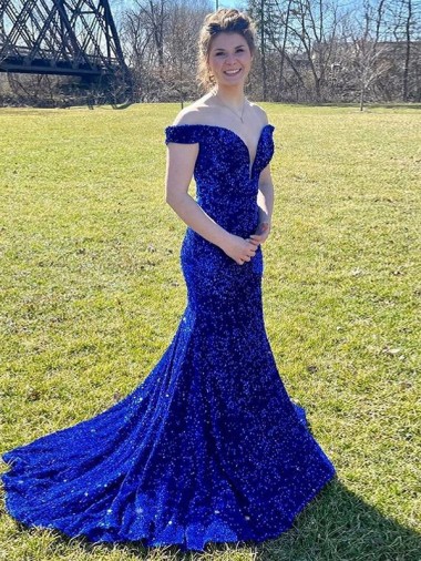 Sleeveless Off the Shoulder Velvet Sequin Sheath Prom Dress Newcastle