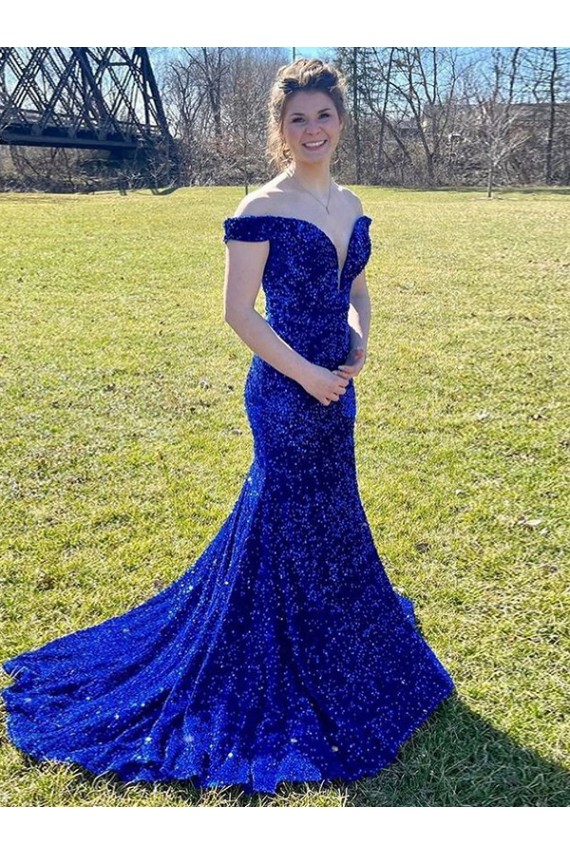 Sleeveless Off the Shoulder Velvet Sequin Sheath Prom Dress Newcastle