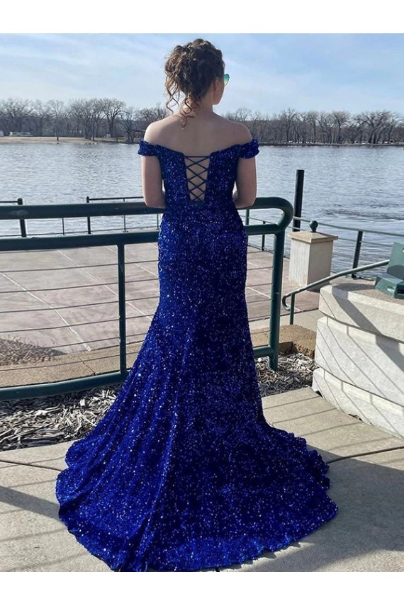 Sleeveless Off the Shoulder Velvet Sequin Sheath Prom Dress Newcastle