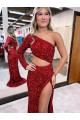 Long Sleeves One Shoulder Velvet Sequin Mermaid Evening Dress Newcastle