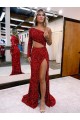 Long Sleeves One Shoulder Velvet Sequin Mermaid Evening Dress Newcastle