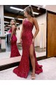 Sleeveless One Shoulder Velvet Sequin Mermaid Evening Dress Newcastle