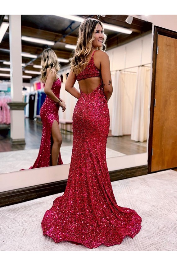 Sleeveless One Shoulder Velvet Sequin Mermaid Evening Dress Newcastle