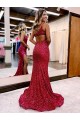 Sleeveless One Shoulder Velvet Sequin Mermaid Evening Dress Newcastle