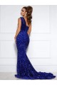 Sleeveless One Shoulder Velvet Sequin Mermaid Prom Dress / Evening Dress Newcastle