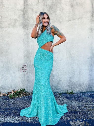 Sleeveless One Shoulder Velvet Sequin Mermaid Prom Dresses Newcastle