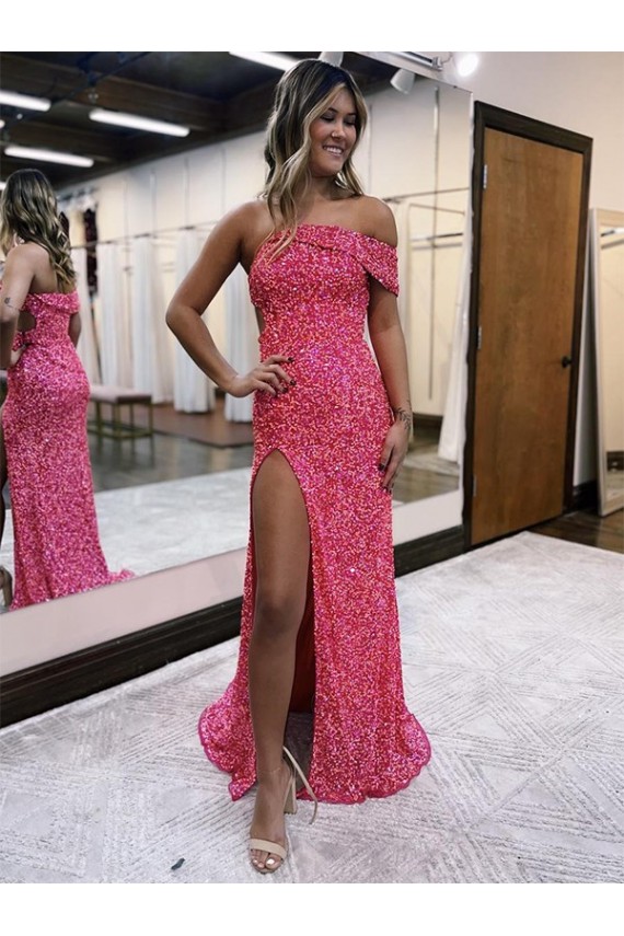 Sleeveless One Shoulder Velvet Sequin Sheath Evening Gown Newcastle