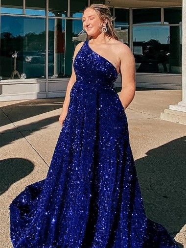 Sleeveless One Shoulder Velvet Sequin A-Line Prom Dress / Evening Gown Newcastle