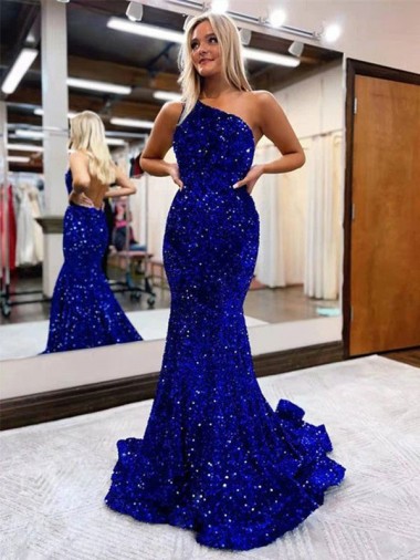 Sleeveless One Shoulder Velvet Sequin Mermaid Prom Dress Newcastle