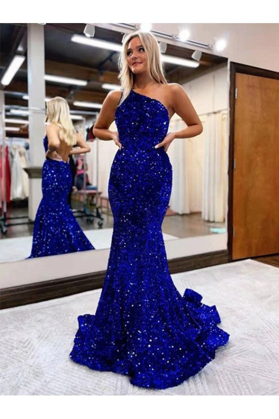 Sleeveless One Shoulder Velvet Sequin Mermaid Prom Dress Newcastle