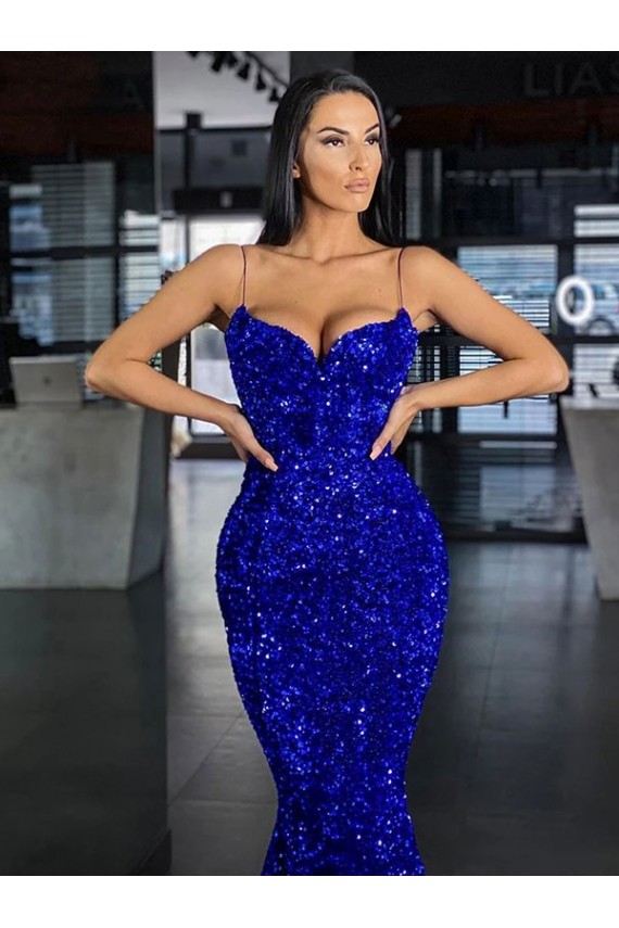 Sleeveless Spaghetti Straps Velvet Sequin Mermaid Evening Gown / Prom Dress Newcastle