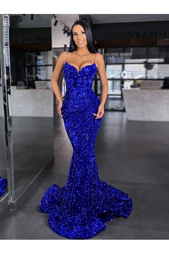 Sleeveless Spaghetti Straps Velvet Sequin Mermaid Evening Gown / Prom Dress Newcastle