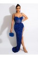 Sleeveless Royal Blue Spaghetti Straps Velvet Sequin Sheath Evening Dress Newcastle
