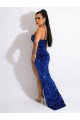 Sleeveless Royal Blue Spaghetti Straps Velvet Sequin Sheath Evening Dress Newcastle