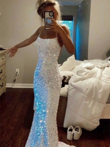 Sleeveless Spaghetti Straps Velvet Sequin Sheath Evening Dress Newcastle